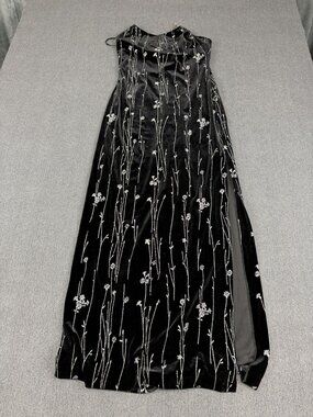 Reggio Womens Black Velvet Silver Embroidered Rhinestone Strap Gown Size 10